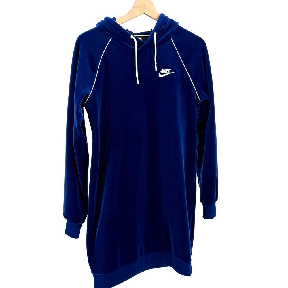 Nike Royal Blue Velour Drawstring Hooded Sweatshirt Dress